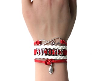 Love OHIO-Love BUCKEYES-Football Multilayered Cord Bracelet