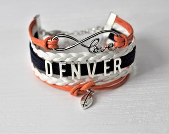 Love DENVER-Love BRONCOS-Football Cord Bracelet