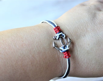 Anchor Navy Blue White Red Cord Bracelet