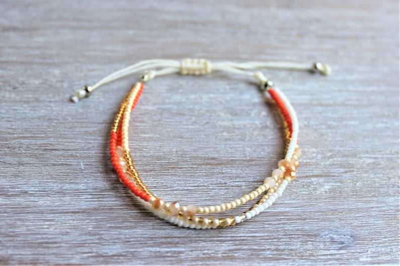 Beaded Orange White Gold Three Strands Bracelets-Beaded Blue Yellow Silver Three Strands Bracelet