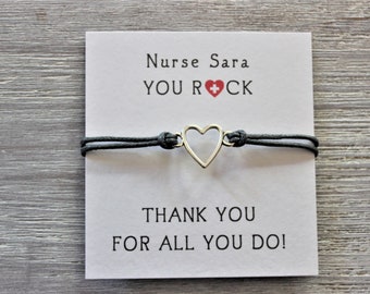 Personalized-NURSE (name) YOU ROCK-thank you for all you do! Personlized name card-Heart Bracelet-Other Colors-Thank a nurse gift