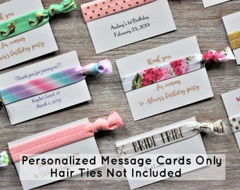 5 Personalized Message White Cardstock Cards-Party Favors Cards For The Hair Ties