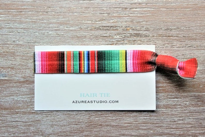 Mexican Blanket Hair Ties-FIESTA like there is no manana-ADIOS single life (bottom) RED