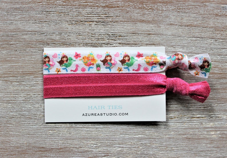 Girl Mermaid Seahorse Hearts-Hot Pink-Hair ties
