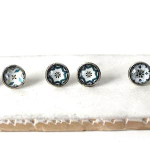 Portuguese Tile Glass Replica Stud Earrings