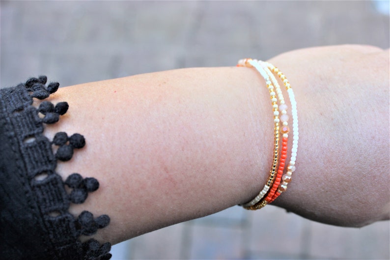 Beaded Orange White Gold Three Strands Bracelets-Beaded Blue Yellow Silver Three Strands Bracelet