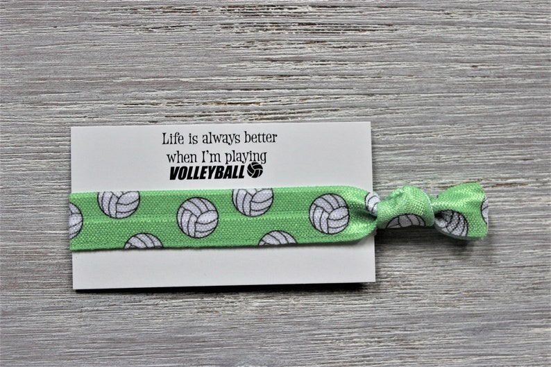 Volleyball Hair Tie Set-Life Is Always Better When I'm Playing VOLLEYBALL-White-Black-Green-Blue-Red GREEN 1 hair tie