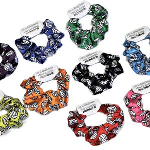 Volleyball White Satin Small Scrunchies-Life is always better...I am playing VOLLEYBALL-Purple-Blue-Green-Yellow-Orange-Bk-Sky Blue-Red-Pink