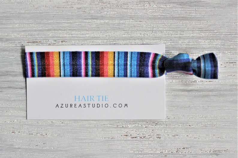 Mexican Blanket Hair Ties-FIESTA like there is no manana-ADIOS single life (middle) BLUE