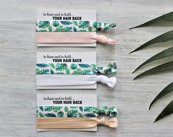 Tropical Leaves Green White-Pale Pink-White-Nude-Hair Ties
