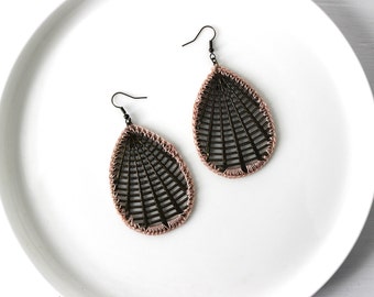 Antique Bronze Filigree Crochet Earrings