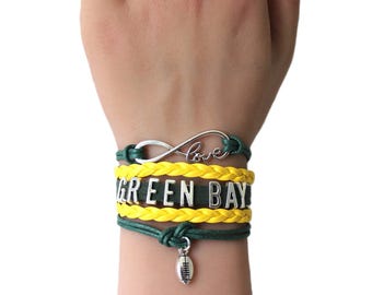 Love GREEN BAY-Love PACKERS-Multilayered Football Cord Bracelet