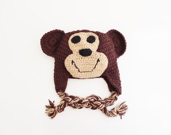 Monkey Crochet Baby Beanie/ Crochet Hat/ Baby Beanie