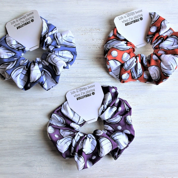 Volleyball Cotton Medium Scrunchies-Life is always better when I am playing VOLLEYBALL-Blue-Red-Purple