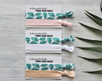 Tropical Green Leaves-Palm-Pale Pink-White-Nude-Hair Ties