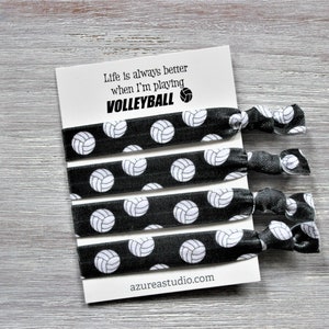 Volleyball Hair Tie Set-Life Is Always Better When I'm Playing VOLLEYBALL-White-Black-Green-Blue-Red BLACK set 4 hairties