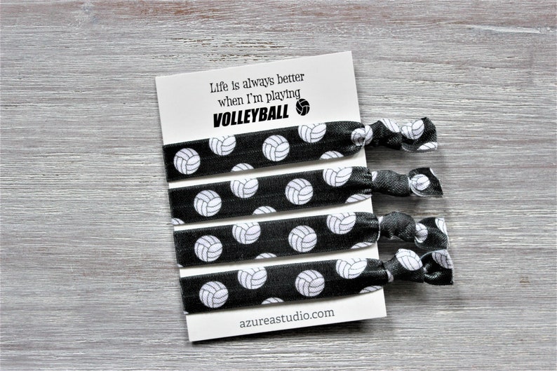 Volleyball Hair Tie Set-Life Is Always Better When I'm Playing VOLLEYBALL-White-Black-Green-Blue-Red BLACK set 4 hairties