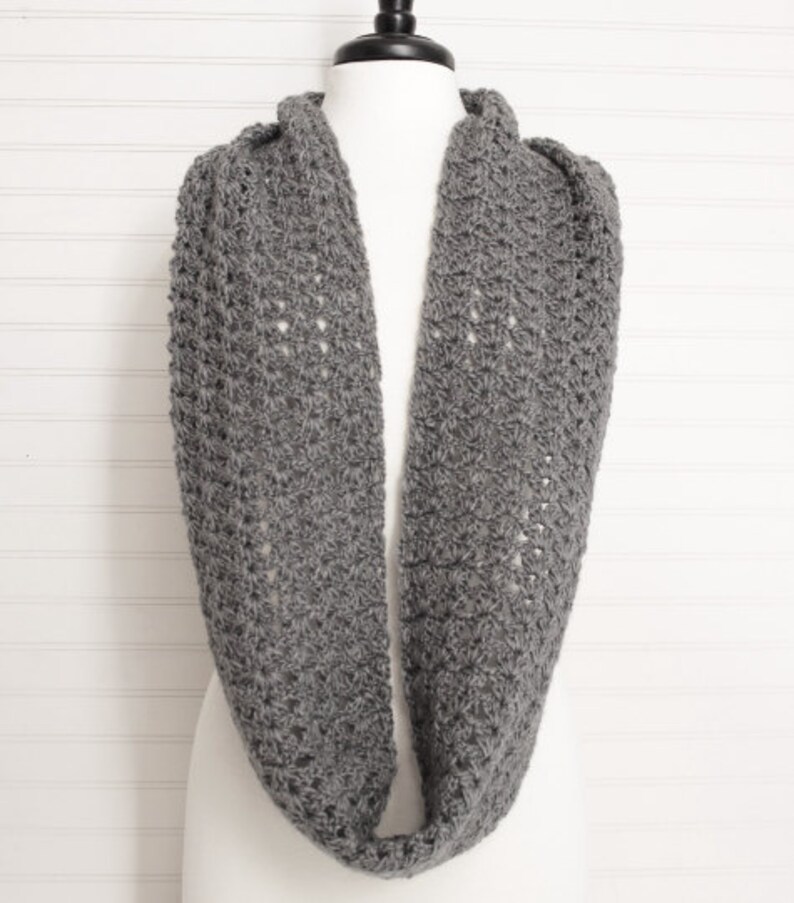 Dark Gray Crochet Infinity Scarf image 1