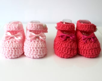 Light Pink-Hot Pink-Crochet Baby Shoes