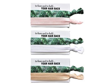 Tropical Green Leaves-Pale Pink-White-Nude-Hair Ties
