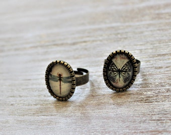 Dragonfly Butterfly Cameo Rings