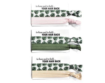 Tropical Green Leaves Palms-Pale Pink-Olive-Nude-Hair Ties