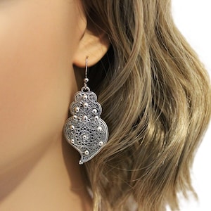 Viana Heart Filigree Silver Tone Earrings