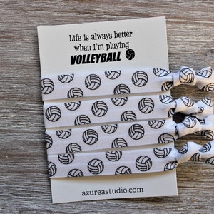 Volleyball Hair Tie Set-Life Is Always Better When I'm Playing VOLLEYBALL-White-Black-Green-Blue-Red WHITE set 4 hairties