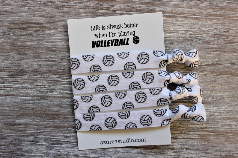 Volleyball Hair Tie Set-Life Is Always Better When I'm Playing VOLLEYBALL-White-Black-Green-Blue-Red WHITE set 4 hairties