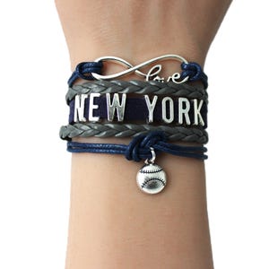 Love NEW YORK-Love YANKEES-Baseball Navy Gray or White-Multilayered Cord Bracelet