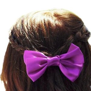 Satin Ribbon Hairbow Clip-Violet-Length 4.5 Inches