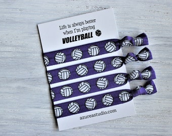 Volleyball Hair Tie Set-Life Is Always Better When I'm Playing VOLLEYBALL-Purple-Green-Blue