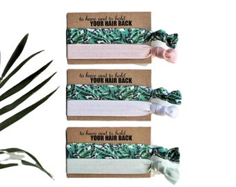 Tropical Green Leaves Hair Ties-Pale Pink-White-Crystalline Green