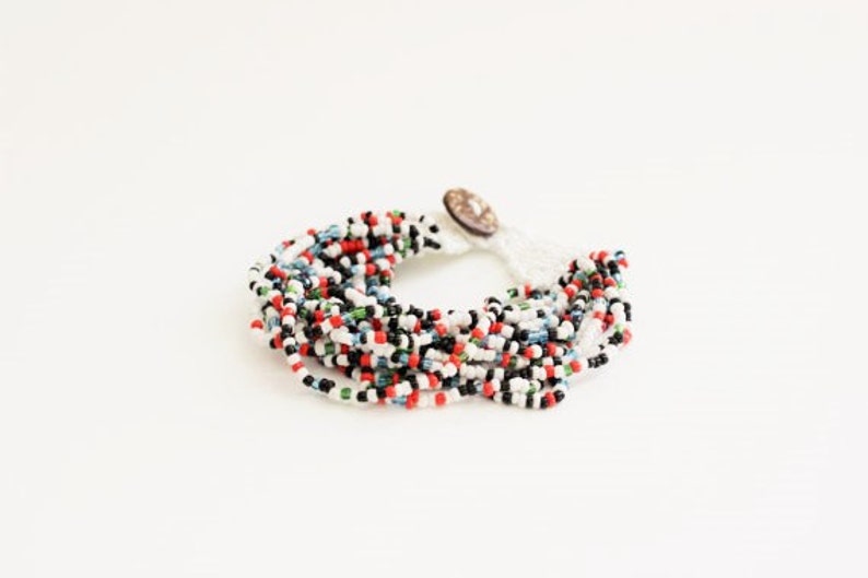 Black White Red Multi Beaded Bracelet