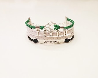 Paw TEACH Achieve Green White Black Cord Bracelet