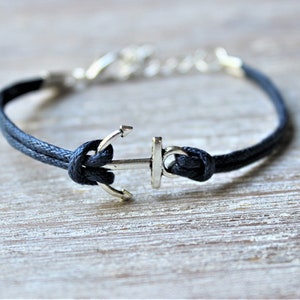 Silver Tone Anchor Bracelet-Navy Blue-Light Turquoise-Mint Green-Light Pink-Hot Pink-Red-Black-Tan-White