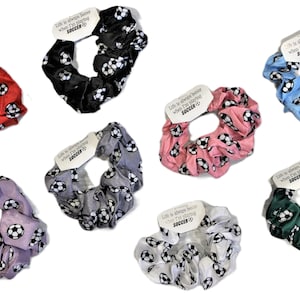 Soccer Small Scrunchies-Life is always better when I am playing SOCCER-Red-Black-Light Purple-Gray-Pink-Light Blue-White-Dark Green