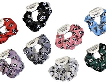 Soccer Small Scrunchies-Life is always better when I am playing SOCCER-Red-Black-Light Purple-Gray-Pink-Light Blue-White-Dark Green