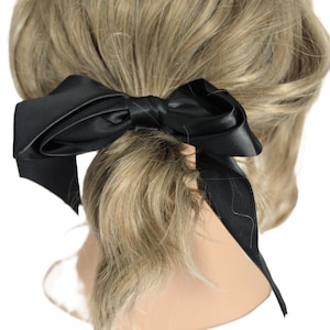 Bow Satin Ribbon Ponytail Elastic Hair Tie-Black-Pink