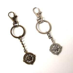 Compass Keychain-Antique Bronze-Silver Tone