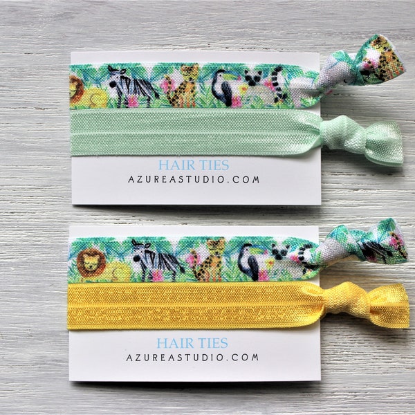 Animals Zoo Tropical Hair Ties-Pastel Green-Daffodil Yellow-Hair Ties