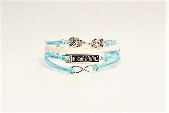 Owls Best Friend Infinity Blue White Multilayered Cord Bracelet