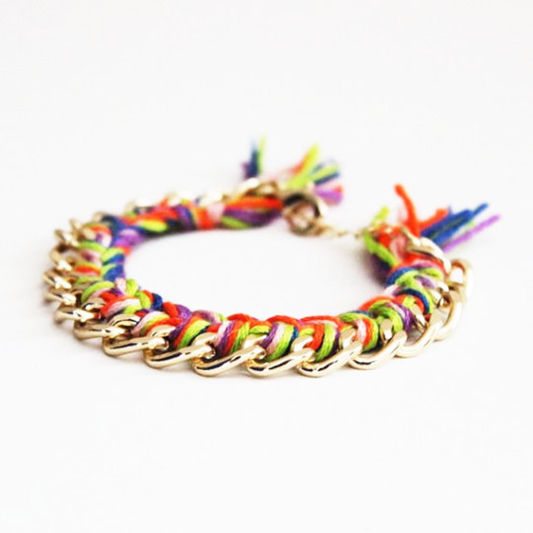 Multi Color Ribbon Chain Bracelet - Etsy