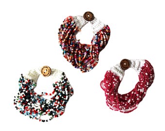 Black White Multi-Peach Multi-Hot Pink White Multi-    i-Chunky Beaded Crochet Cream Bracelet