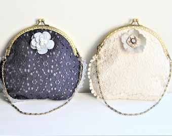 Ivory-Navy Blue-Lace Purse