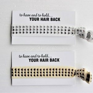 White Silver Clear Rhinestones Hair Tie-Ivory Gold Metal Studs Hair Ties