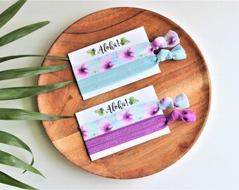 Hibiscus Floral Tropical Purple-Misty Blue-Orchid Purple-Hair Ties