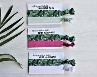 Tropical Green Leaves Hair Ties-Crystalline Green-Raspberry Rose-White