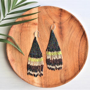 Multi Light Green Fringe Beaded Earrings