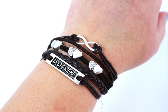 Infinity Hearts Best Friend Dark Brown Multilayered Cord Bracelet